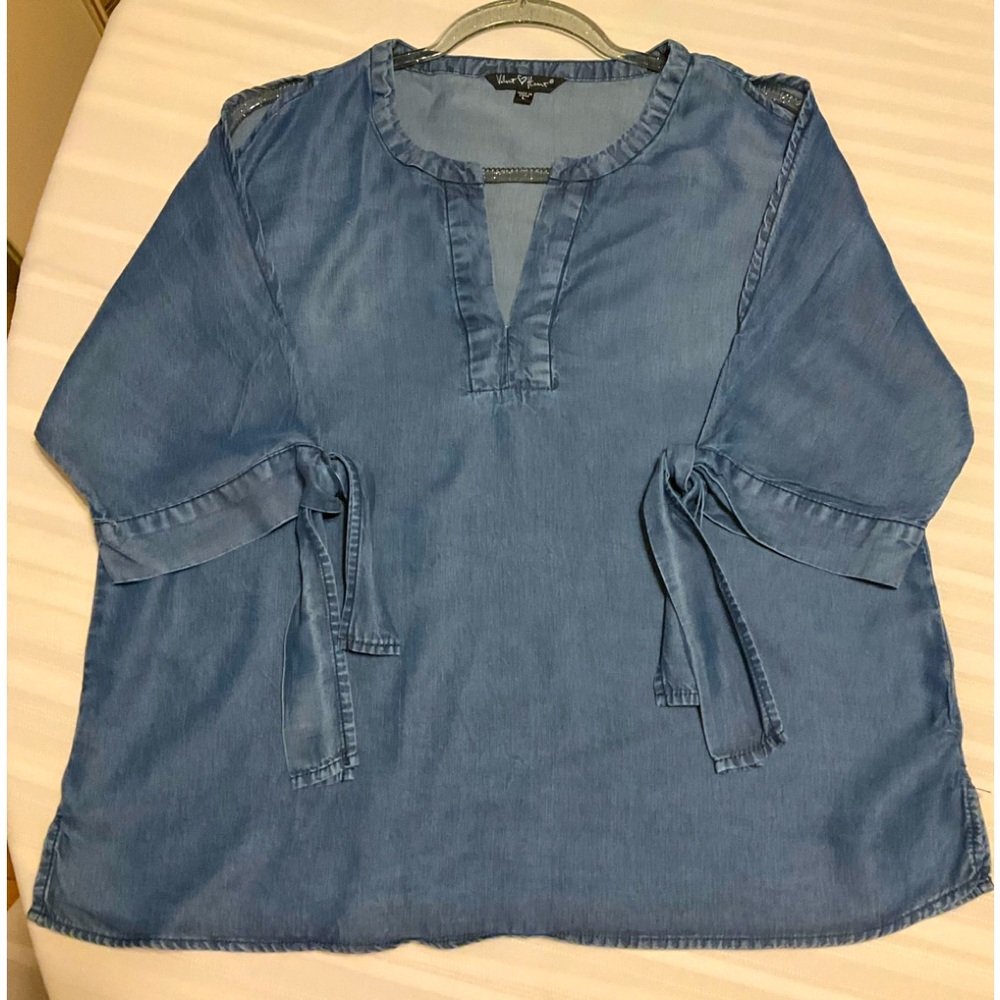 Velvet heart denim cold shoulder blouse